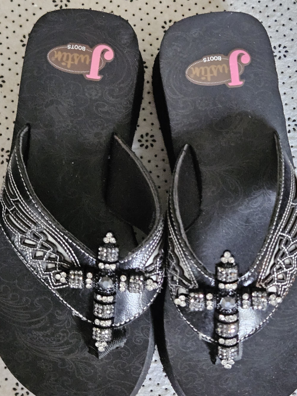 Justin Boots Black Jeweled Cross Strap Sandals
